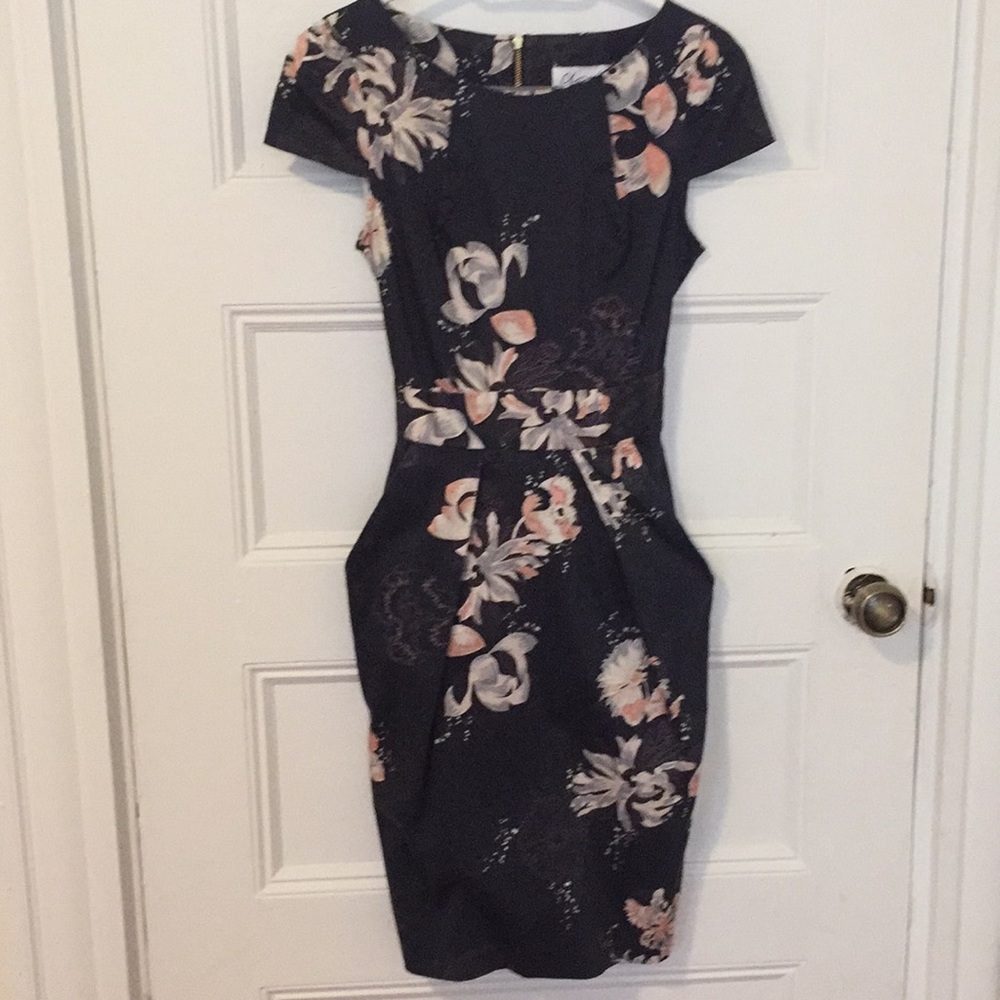 ASOS Midi Navy Cap Sleeve Floral Dress SZ 4